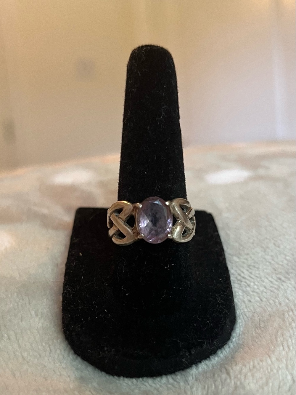 Vintage Sterling Silver Celtic Ring with a Light Purple Gem Stone